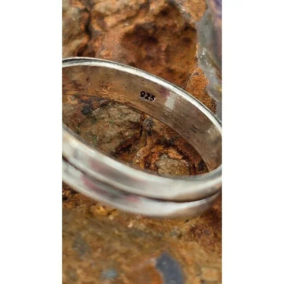 925 Sterling Silver Plt Oval Cabochon Amethyst Ring Sz 6 Bezel Southwest Jewelry - Picture 2 of 6